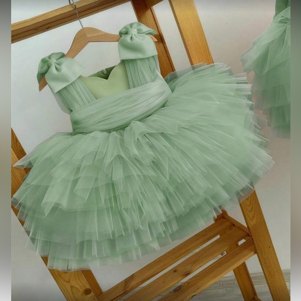 Mint Green Tulle Dress with Bow Details
